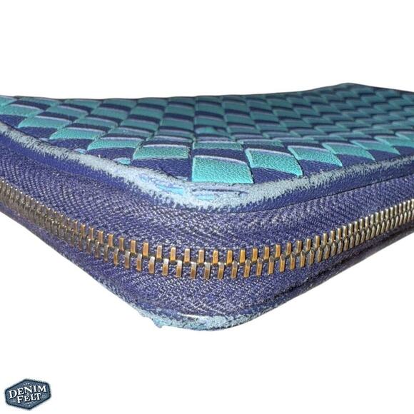 Bottega Veneta Turquoise/Navy Long Zip-Around Leather Continental Wallet 💙RARE - Picture 6 of 12